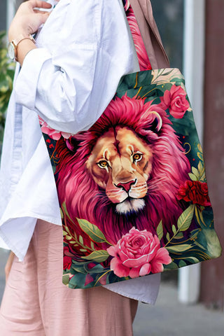 Lion Flower Print Tote Bag