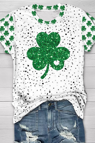 Glitter Lucky Clover St. Patrick's Day Polka Dots Print T-shirt