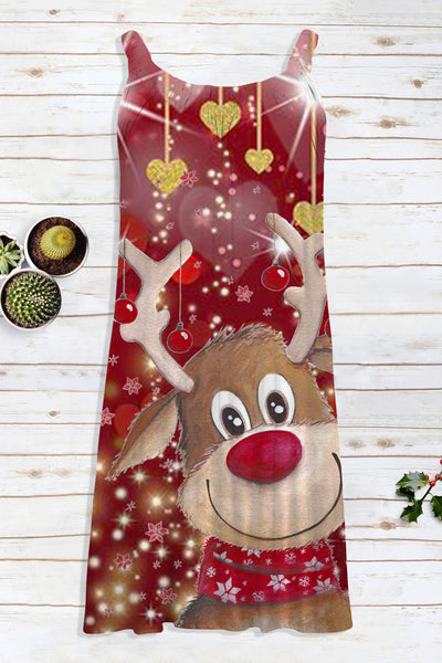 Moose Love Christmas Sleeveless Dress