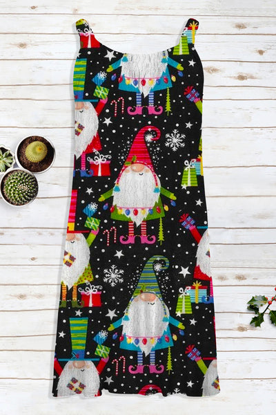 Retro Vintage Christmas Gnomes Gifts Print Sleeveless Dress