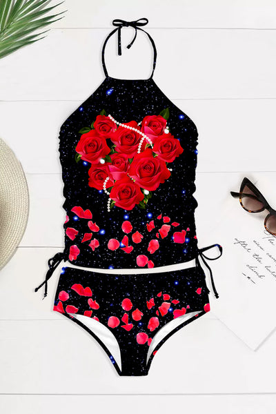 Blue Galaxy Pearl Red Rose Swimsuit