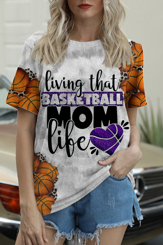 Living That Basketball Mom Vibe Printed Round Neck T-shirt