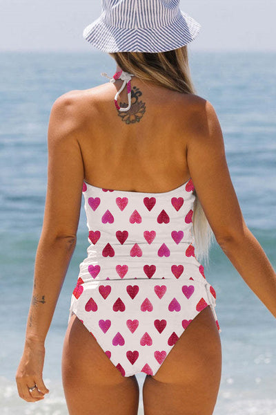 Full of Pink Love Print Halter Swimsuit