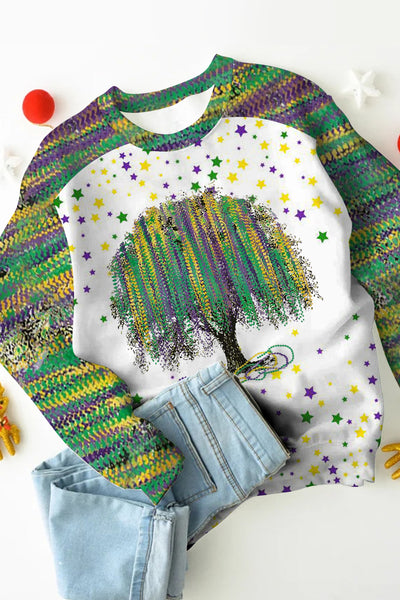 New Orleans Mardi Gras Watercolor Bead Tree Print Sweatshirt