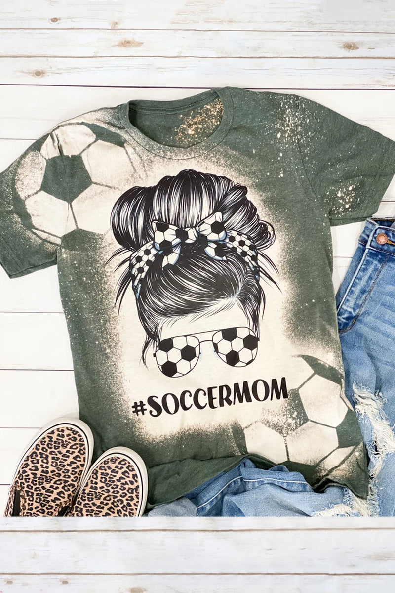 Soccer Ball Mom Messy Bun Bleached Print T-Shirt – peakrose