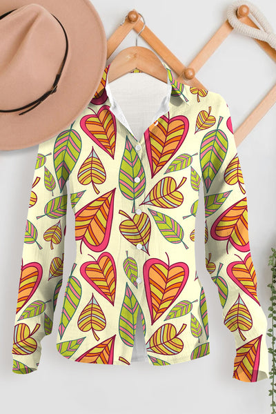 Leaves Heart-shaped Retro Print Long Sleeve Shirt