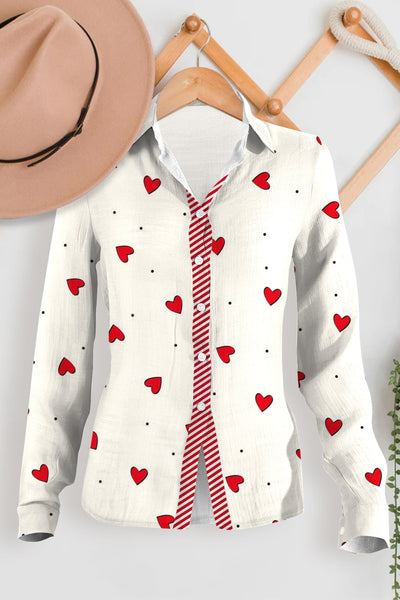 Love Heart-Shaped Polka Print Long Sleeve Shirt