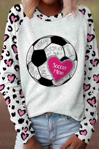Soccer Mom In Heart Print Sweatshirt