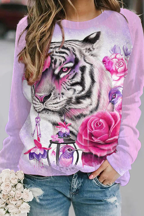 Tiger Flower Pink Print Sweatshirt