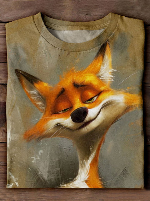 Funny Cute Fox Art Print Casaul Short Sleeve T-shirt