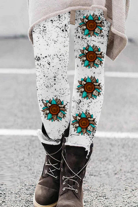 Western Cowhide Sunflower Leopard Print Leggings