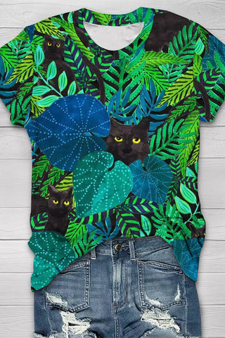 Jungle Art Print Round Neck Short Sleeve T-shirt
