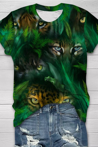 You Are Being Watched By Jungle Eyes Print Round Neck Short Sleeve T-shirt