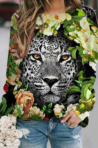Panther Flower Print Sweatshirt