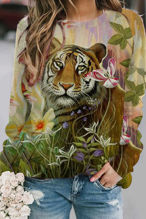 Tiger Flower Print Sweatshirt