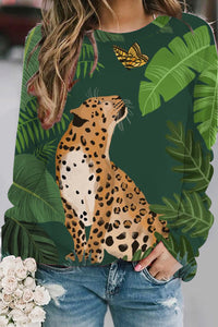 Jungle Cat Butterfly Print Sweatshirt