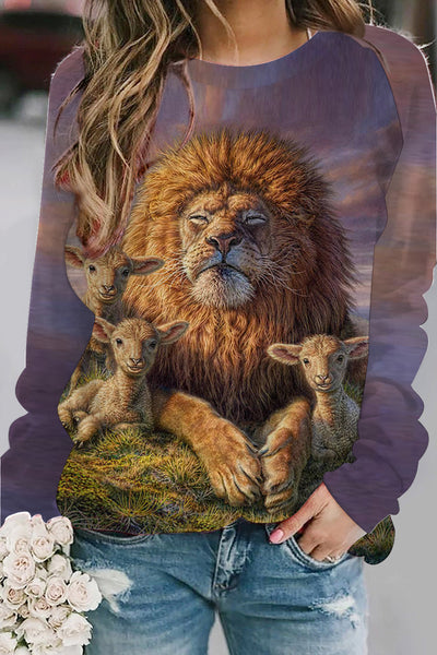 Lion Lamb Print Sweatshirt