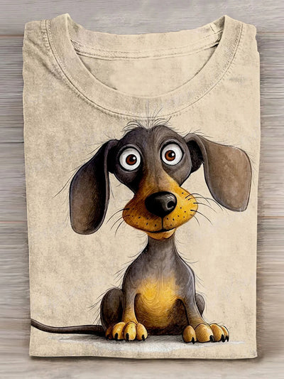 Dachshund Dog Art Print Casaul Short Sleeve T-Shirt