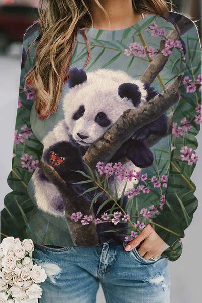 Pandas In The Forest Print Sweatshirt