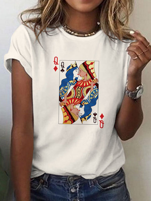 Women's Rainbow Love Lesbian Playing Cards Art T-shirt