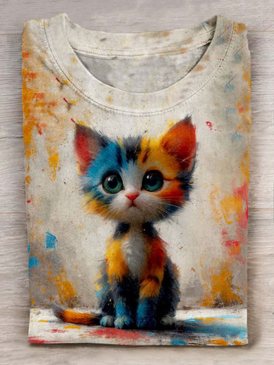 Cat Art Print Casaul Short Sleeve T-shirt