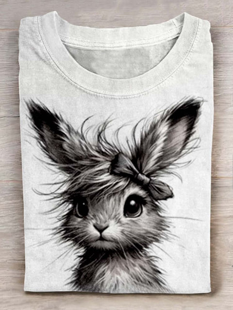 Rabbit Art Print Casaul Short Sleeve T-shirt