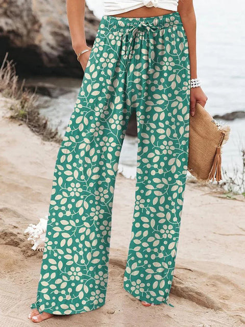 Women's Retro Flowers Printed Cotton And Linen Casual Pants