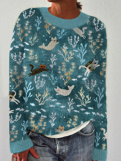 Women Swimming Cat Cozy Sweater