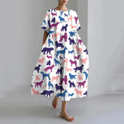 Women‘s Color Block Dog Print Midi Dress