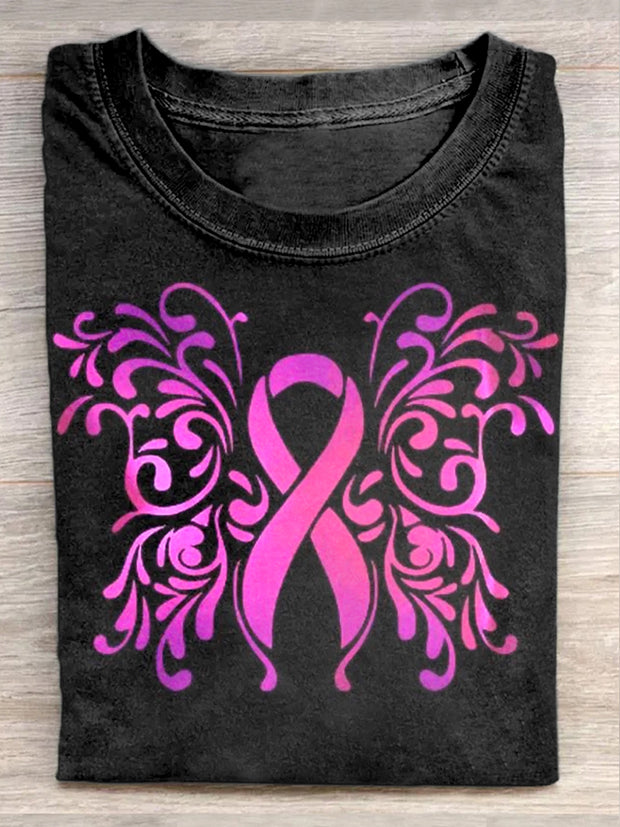 Unisex Cancer Awareness Art Illustration Printed Casual Cotton Crew Neck T-Shirt