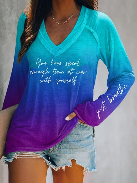 Women's Just Breathe Print Casual T-Shirt