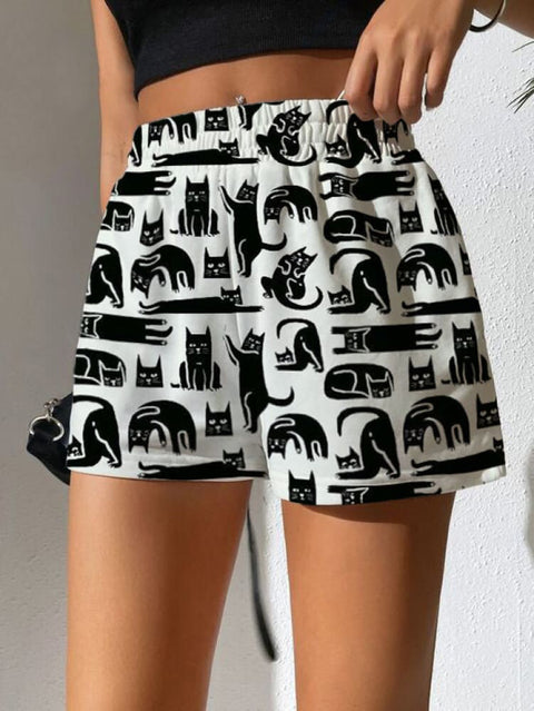 Women's Cat Movement Pattern Print Casual Vacation Beach Shorts