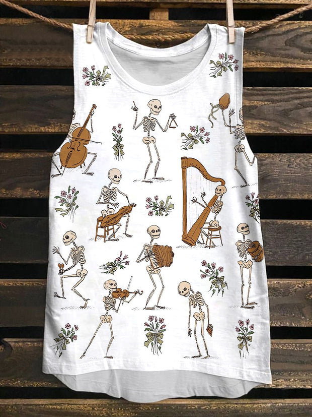 Women's Funny Skull Art Illustration Printed Casual Tank Top