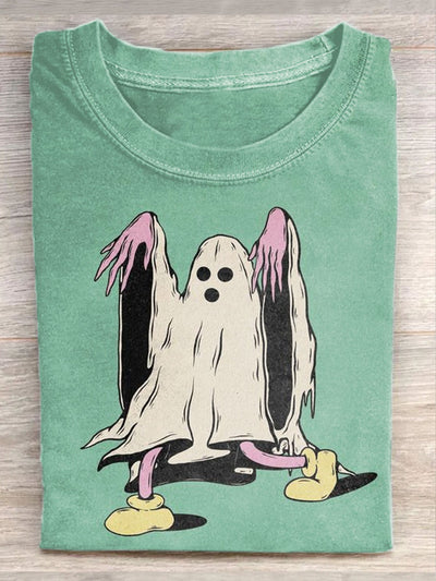 Unisex Fun Ghost Art Illustration Print Casual Cotton Round Neck T-Shirt