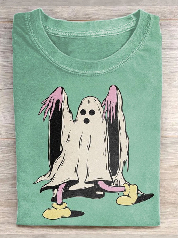 Unisex Fun Ghost Art Illustration Print Casual Cotton Round Neck T-Shirt