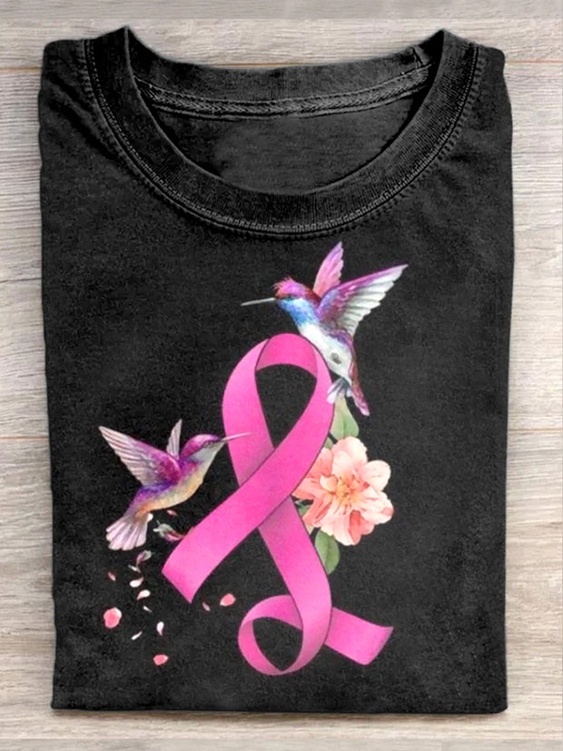 Unisex Cancer Awareness Art Illustration Printed Casual Cotton Crew Neck T-Shirt