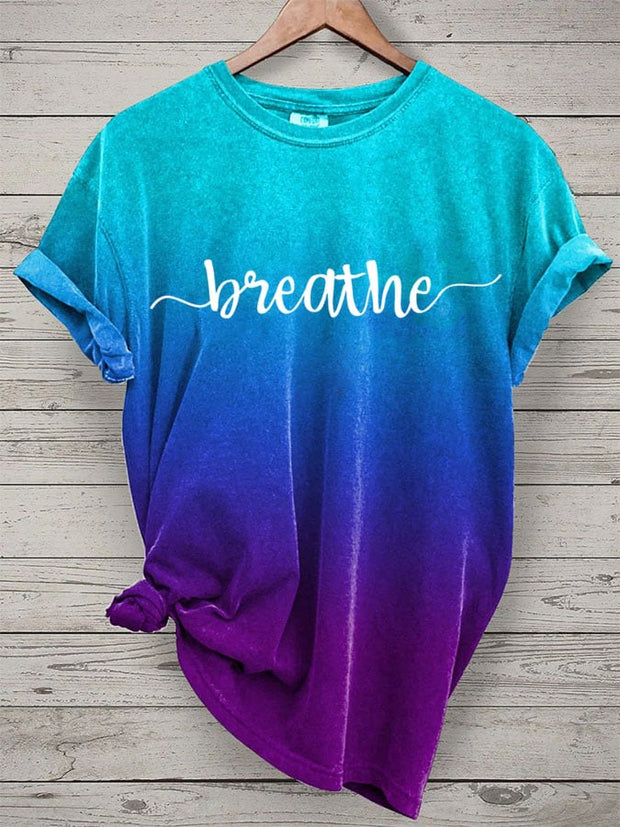 Women's Breathe Letter Mental Health Print Casual T-Shirt