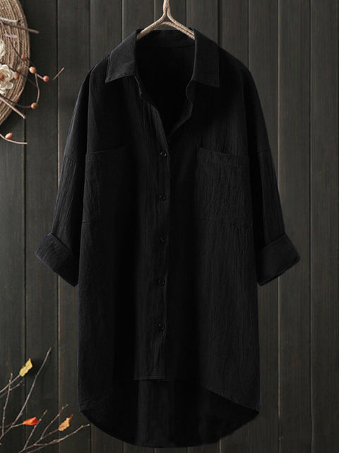 Women's Temperament solid color and linen shirt loose shirt top