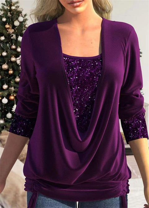 🎁Christmas discount 49% OFF🎄Sequin Loose Smocked Fake Two-Piece Top