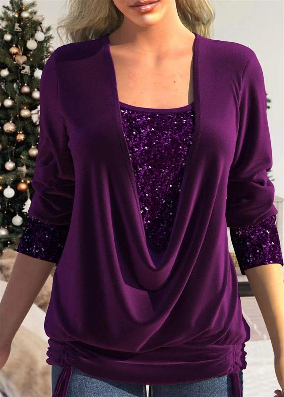 🎁Christmas discount 49% OFF🎄Sequin Loose Smocked Fake Two-Piece Top