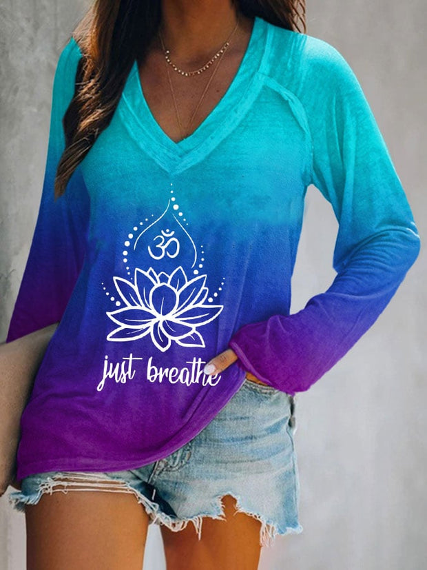 Women's Just Breathe Print Casual Long Sleeve T-Shirt