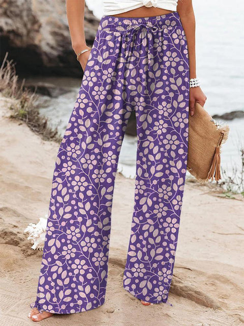 Women's Retro Flowers Printed Cotton And Linen Casual Pants