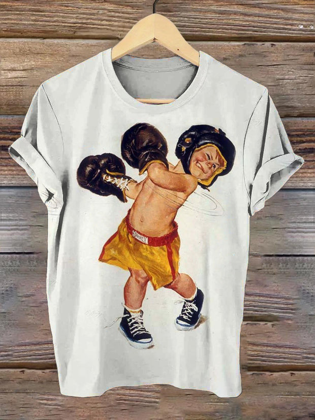 Unisex Child Boxing Art Illustration Print Casual Round Neck T-Shirt