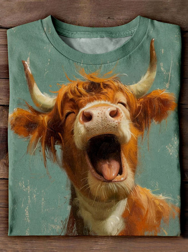 Funny Cute Cow Art Print Casaul Short Sleeve T-shirt