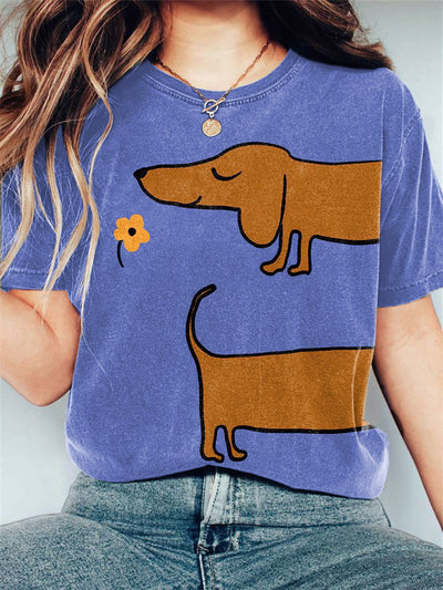 Cute Dachshund Dog Print Casual T-shirt