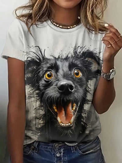 Women's Creative Oil Painting dog T-shirt