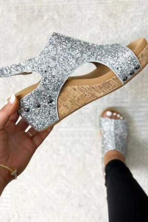 Roman Sandal Sequin Platform Wedge Sandals