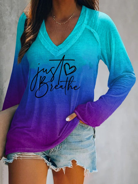 Women's Just Breathe Print Casual T-Shirt