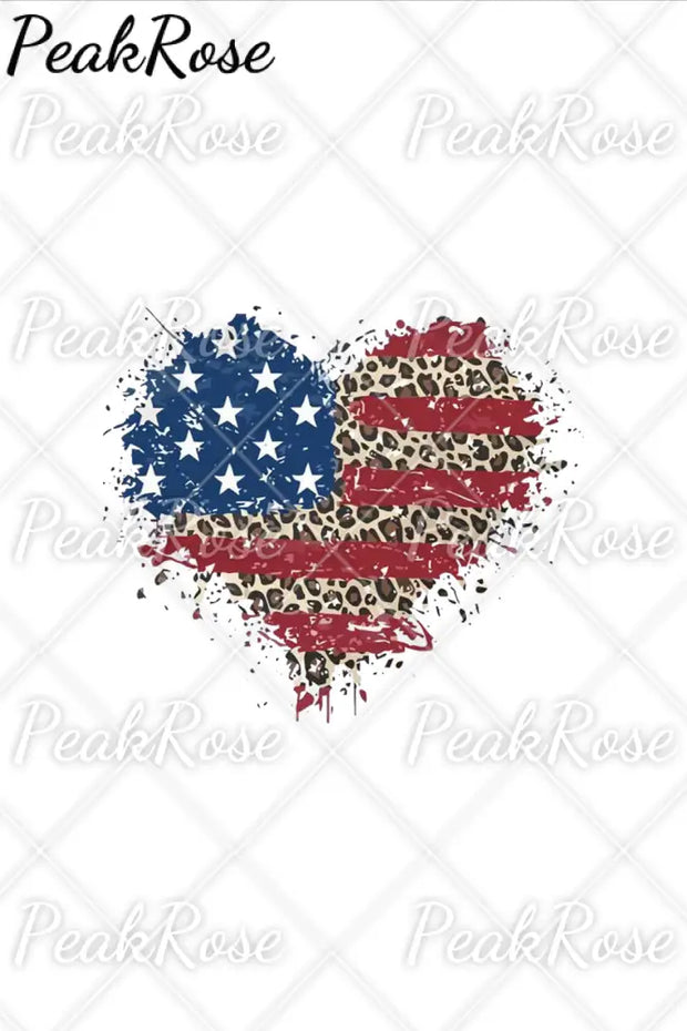 American Flag Heart Leopard Round Neck Shift Casual T-Shirt T-Shirt