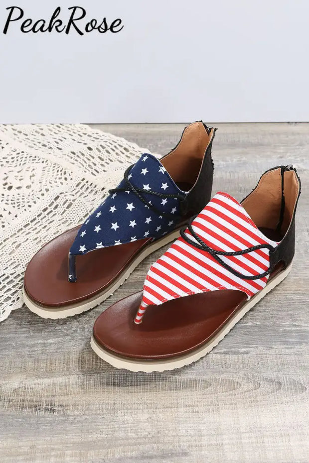 American Flag Patriotic Usa Comfort Flat Sandals Summer Flip Flops